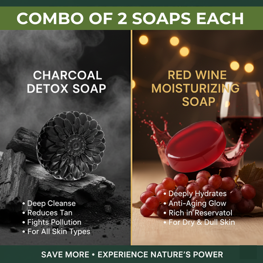 Combo of 2 Black Detox Charcoal Soap and 2 Red Wine Soap For Face & Body (Detox & Moisturise)