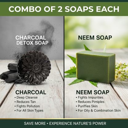 Combo of 2 Black Detox Charcoal Soap and 2 Anti-Acne Neem Soap For Face & Body (Detox & Purify)