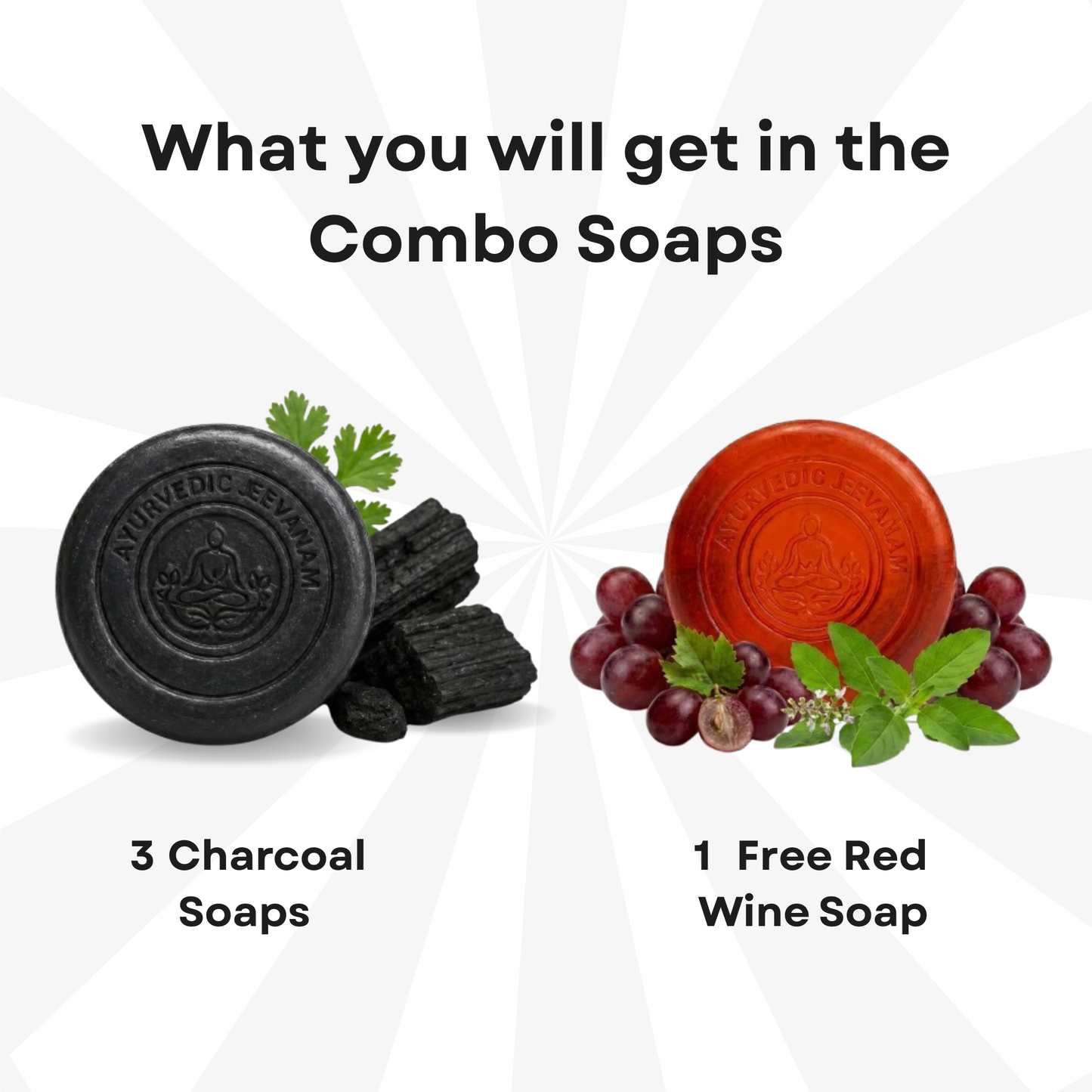 Ayurvedic Jeevanam Black Detox Charcoal Soap for Face & Body (Get 1 Free Red Wine Soap)