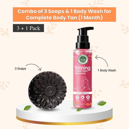 Combo of 3 Black Detox Charcoal Soaps & 1 Rose Body Wash To Remove Complete Body Tan