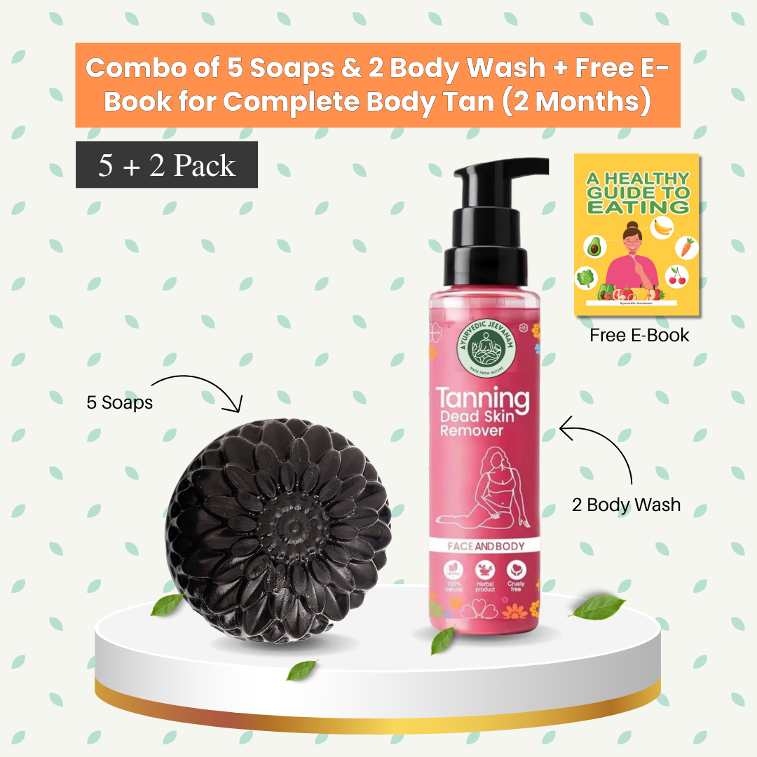 Combo of 5 Black Detox Charcoal Soaps & 2 Rose Body Wash To Remove Complete Body Tan