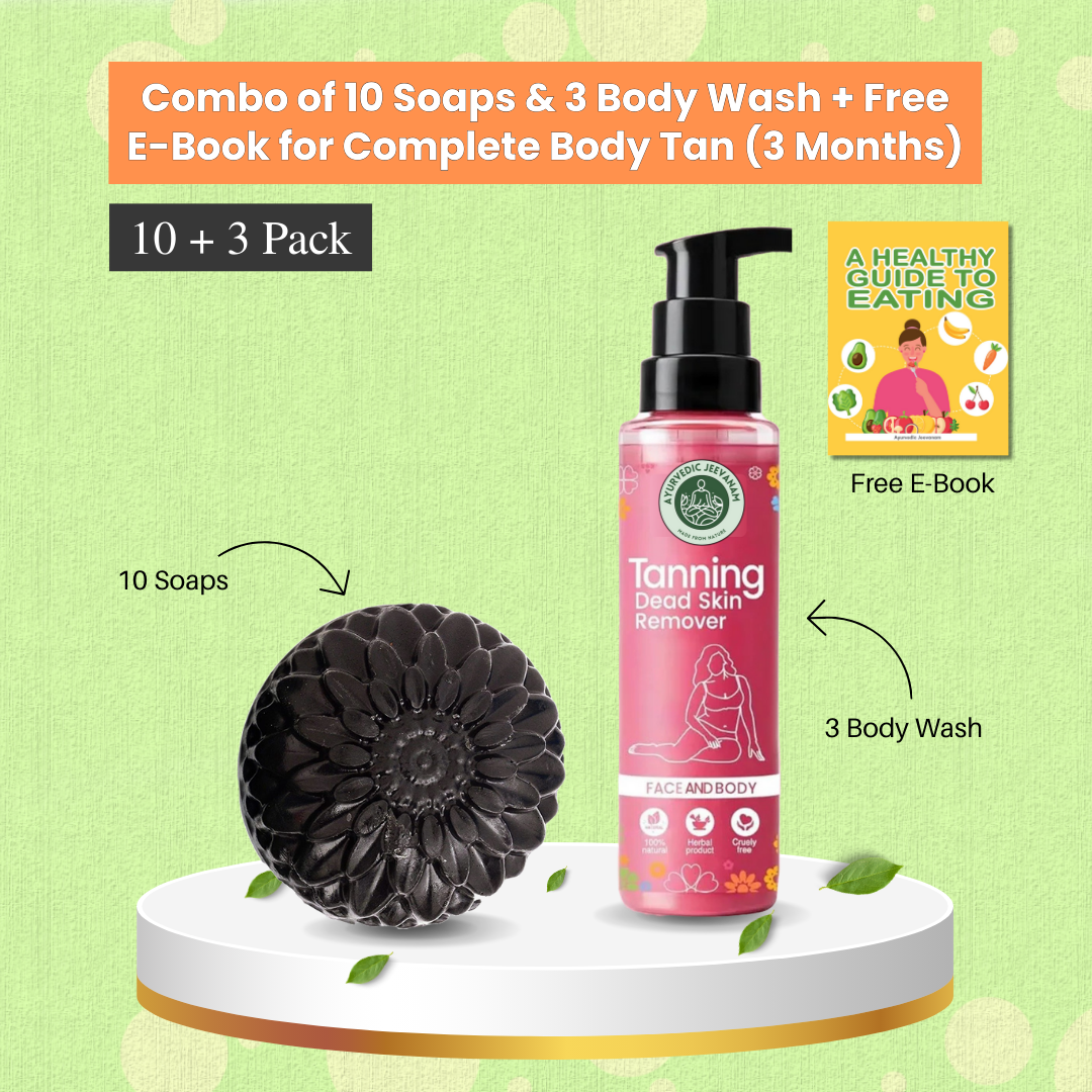 Combo of 10 Black Detox Charcoal Soaps & 3 Rose Body Wash To Remove Complete Body Tan