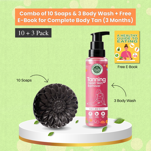 Combo of 10 Black Detox Charcoal Soaps & 3 Rose Body Wash To Remove Complete Body Tan
