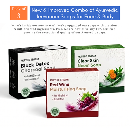 Combo of New & Improved Black Detox Charcoal, Neem and Red Wine Soap for Face & Body (For Both Male & Female)