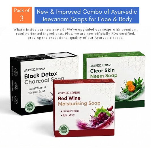 Combo of New & Improved Black Detox Charcoal, Neem and Red Wine Soap for Face & Body (For Both Male & Female)