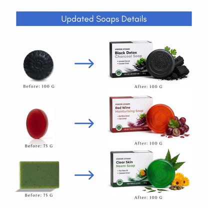 Combo of New & Improved Black Detox Charcoal, Neem and Red Wine Soap for Face & Body (For Both Male & Female)